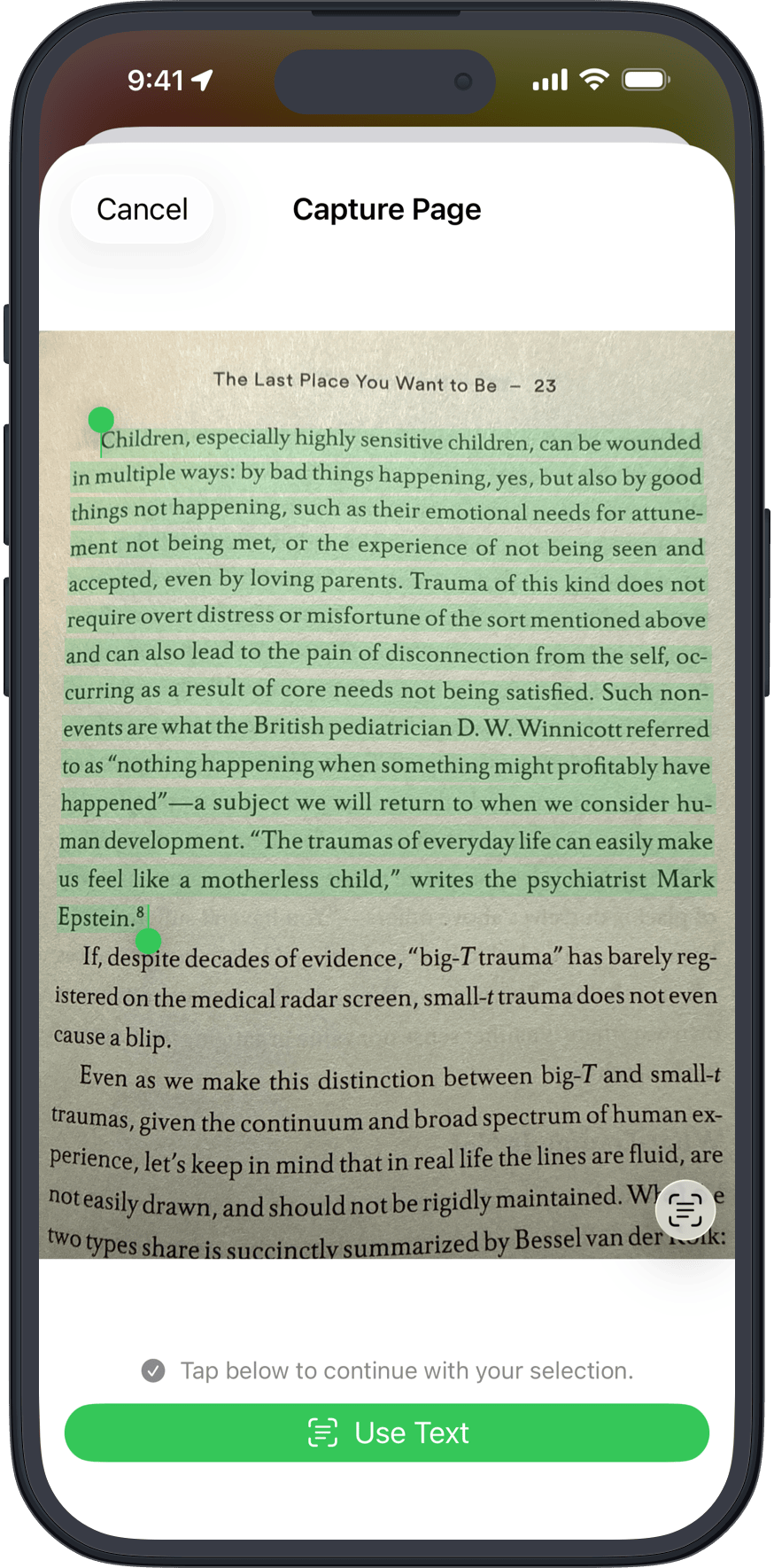 Capturing a quote from a printed page